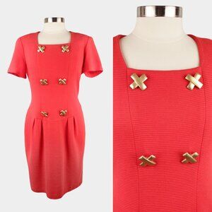 1980s Ann Taylor Ribbed Sheath Dress, Little Red Dress Size 12